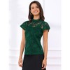 INSPIRE CHIC Women's Elegant Floral Lace Short Sleeve Keyhole Back Semi-Sheer Top - 3 of 4