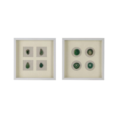 Set of 2 Coty Shadow Box Wall Decors White/Green - A&B Home: Agate Slices, Transitional Style, Vertical Display