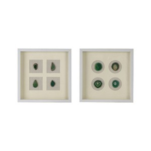 Set of 2 Coty Shadow Box Wall Decors White/Green - A&B Home: Agate Slices, Transitional Style, Vertical Display - 1 of 4