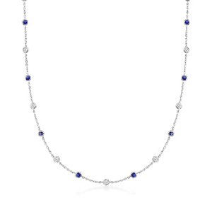 Ross-Simons 2.30 ct. t.w. CZ and 2.00 ct. t.w. Simulated Sapphire Station Necklace in Sterling Silver - 1 of 4