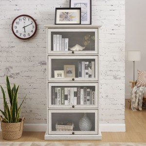 Display Cabinet Modern Bookshelf with Flip-Up Glass Doors and Dust Protection for Living Room 31in Wide - 3irtyhousy - 1 of 4