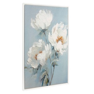 Kate & Laurel All Things Decor 31.5"x41.5" Sylvie Beaded White Peonies on Ocean Blue Framed Canvas by The Creative Bunch Studio White - 1 of 4