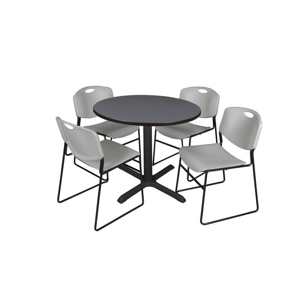 Photos - Dining Table 42" Cain Round X Base Dining Set Breakroom Table 4 Zeng Stack Chairs Gray