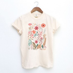 Simply Sage Market Women's Pastel Wildflowers Short Sleeve Garment Dyed Tee - 1 of 2