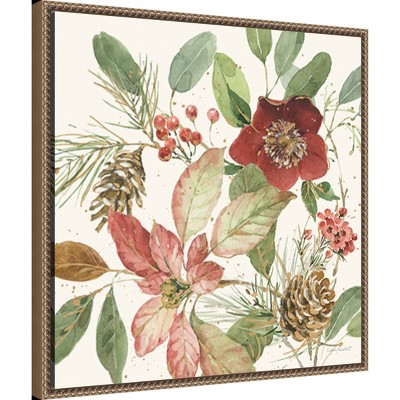 Winter Blooms II 22" Brown and Gold Framed Canvas Art