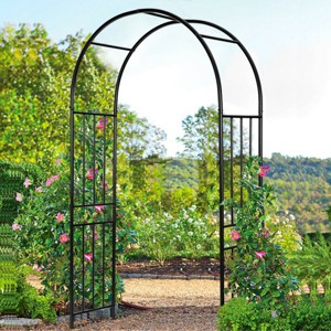 Costway 7.2Ft Garden Arch Steel Arbor Wedding Garden Decoration Climbing Plants w/Stakes - 1 of 4