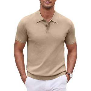 COOFANDY Mens Knit Polo Shirts Casual Short Sleeve Button Down Polo Shirt Classic Golf Shirts - 1 of 4