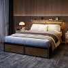 Furnulem Queen Bed Frame with Wood Headboard Metal Platform Bed with 2 Storage Drawers Shelf Built-in Charging Station LED Lights No Box Spring Needed - 2 of 4