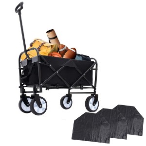 SKRAN Portable Folding Beach Wagons Carts with Wheels & Drink Holders,Outdoor Wagon with 3pcs plastic Liner Cover for Shopping,Garden,Camping - 1 of 4
