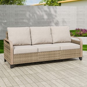 EAGLE PEAK Wicker Outdoor Patio Sofa Modern Rattan Patio Furniture Loveseat for Backyard Deck Porch Balcony - 1 of 4