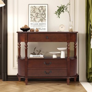 Bella Depot Curved 43'' Wood Console Table with 3 Drawers, Narrow Entry Table Sofa Table with Storage Shelf and Solid Wood Legs - 1 of 4