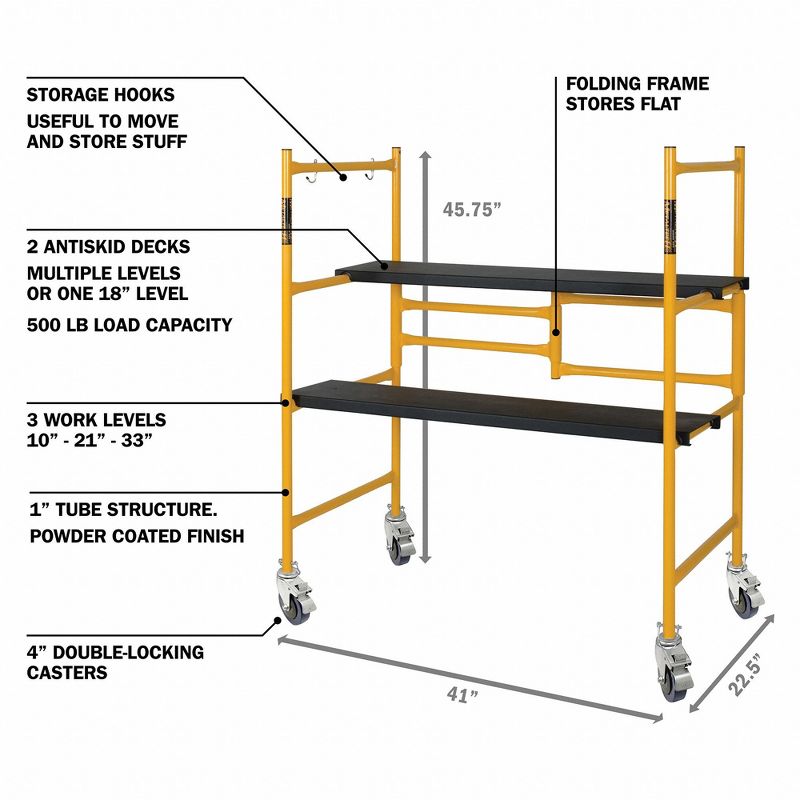 MetalTech 4 Foot High Portable Adjustable Platform Basic Mini Mobile Scaffolding Ladder with Locking Wheels, 5 of 7