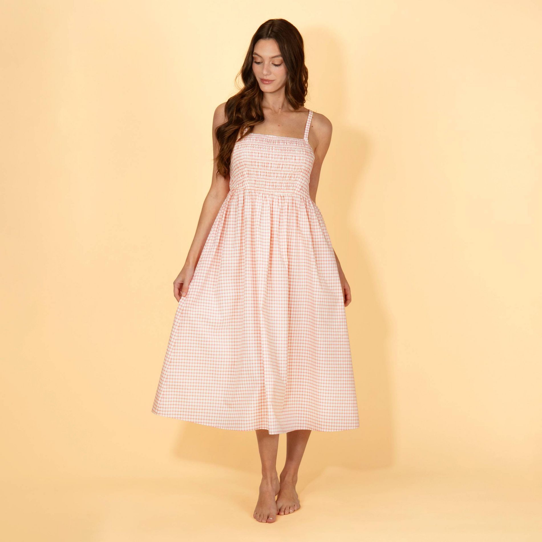 Solid & Striped Women's Gingham Elasticated Bodice Midi Cover Up Dress - Pink