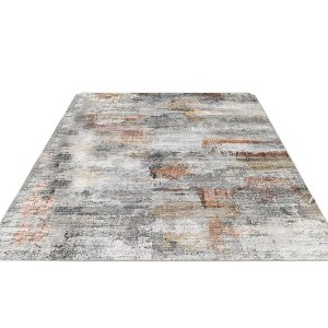 Itopfox Washable Rug, Ultra Soft Abstract Carpet, Non Slip Stain Resistant Fluffy Rug for Living Room Bedroom, Modern Gray/Rust Design - 1 of 4