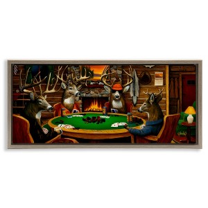 Stupell Industries Deer Playing Poker in Lodge Floating Frame Canvas Art - 1 of 4