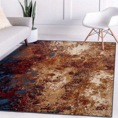 Blue and Orange Abstract 5' x 7' Synthetic Area Rug