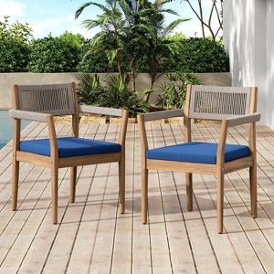 Christopher Knight Home Janna Modern Coastal Patio Acacia Wood Woven Rope Dining Chairs (Set of 2) - 1 of 4