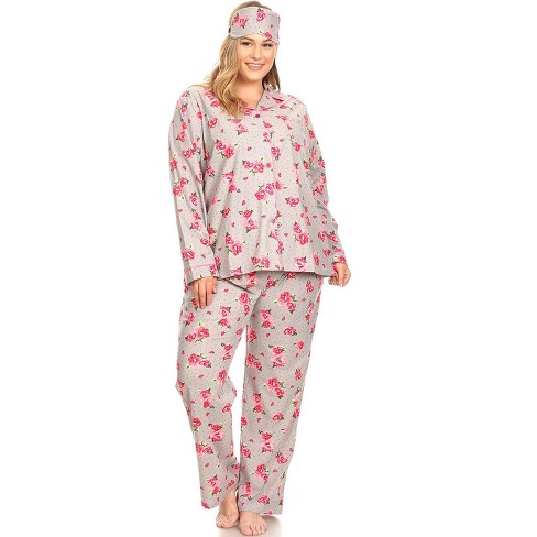 Women s Plus Size Three Piece Pajama Set Grey Rose 2X White Mark