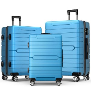 SUGIFT 3 Piece Luggage Sets ABS Hardshell Hardside with TSA Lock, Azure Blue - 1 of 4