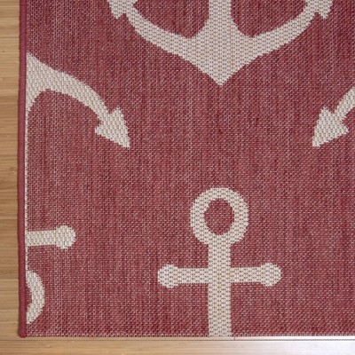 Red Nautical Anchor Indoor/Outdoor Flatweave Rug 6'6" x 9'6"