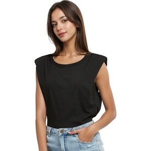 Anna-Kaci Women's Shoulder Pad T-Shirt Tank Tops - 1 of 4