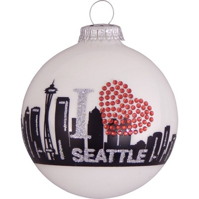 Christmas by Krebs Porcelain White Seattle Skyline Christmas Ball Ornament 3.25" (80mm)