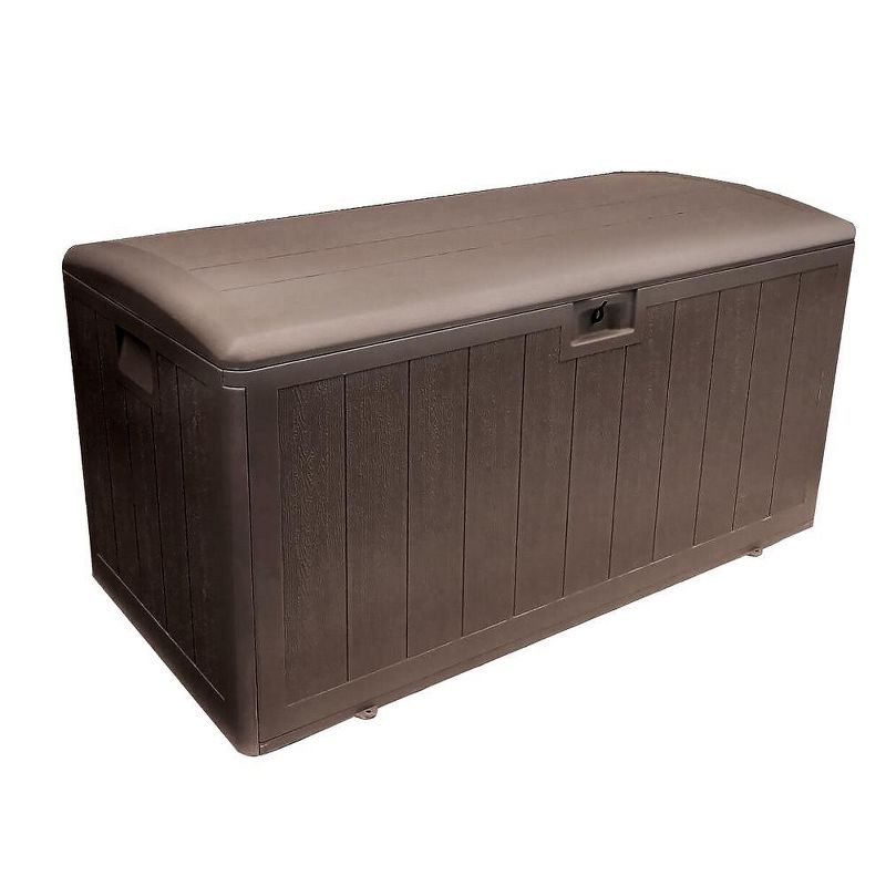 Plastic Development Group 105-Gallon Weather-Resistant Resin Outdoor Patio Storage Deck Box with Lid Retainer Straps, Java Brown, 1 of 7