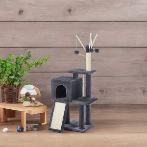 Cat Tree for Indoor Cats - 46.5-Inch Multi-Level Plush Cat Tower with Scratching Post, Ramp, 3 Removable Pompom Sticks, Cat Cave - 1 of 4