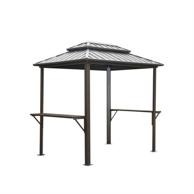 VisioGear Canopies and Gazebos,BBQ Gazebo Outdoor with Shelves Serving Tables, Gazebo Pavilion for Garden, Brown, 97.24"*71.65"*99"