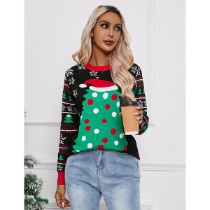 Women's Christmas Sweater Funny Funny Christmas Tree Pullover Snowflake Long Sleeve Crew Neck Sweater Shirt - 1 of 4
