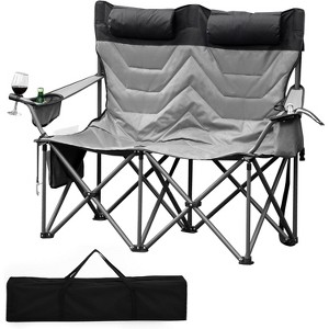 Oversized Double Folding Camping Chair,Heavy Duty Outdoor Padded Portable Chair for 2 Person with Cup Holder - 1 of 4