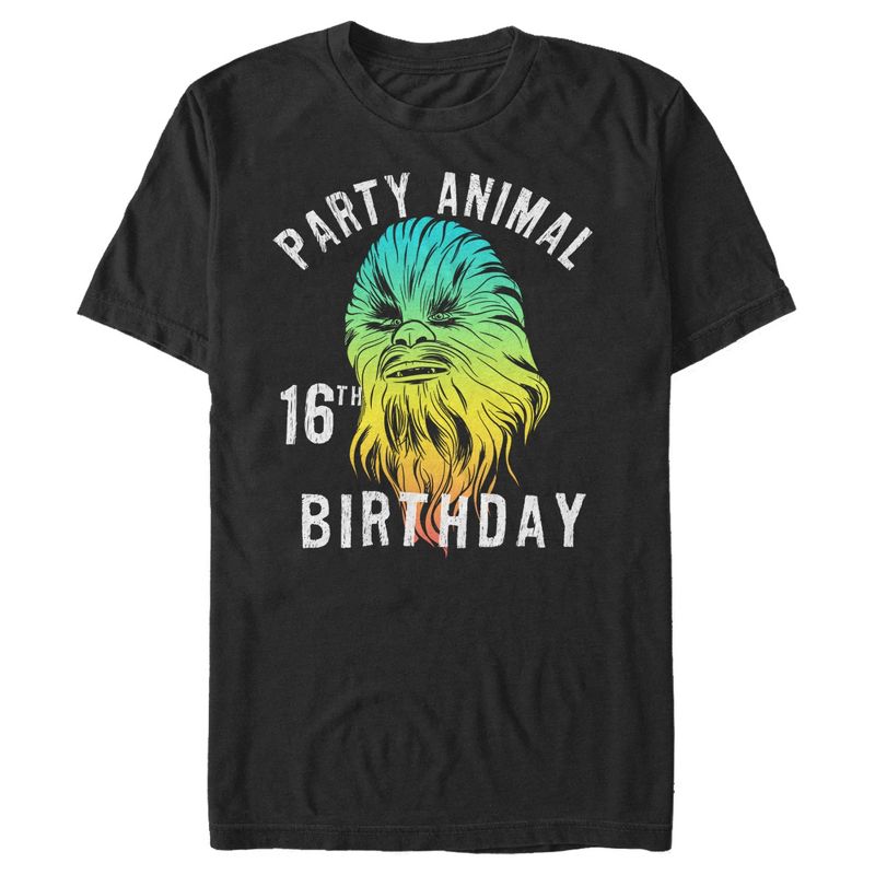 Men's Star Wars Chewie Party Animal 16th Birthday Color Portrait T-Shirt, 1 of 5