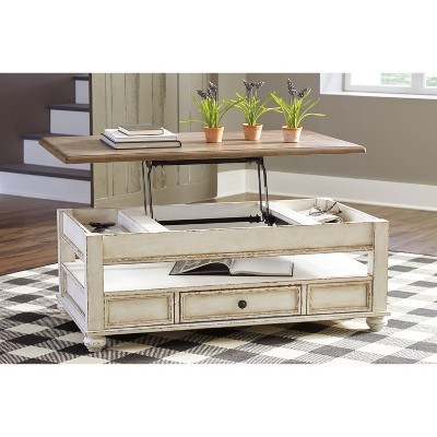 Realyn Two-Tone Lift-Top Coffee Table with Storage, Brown & White
