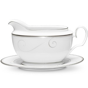 Noritake Platinum Wave Gravy Boat with Tray - 1 of 2