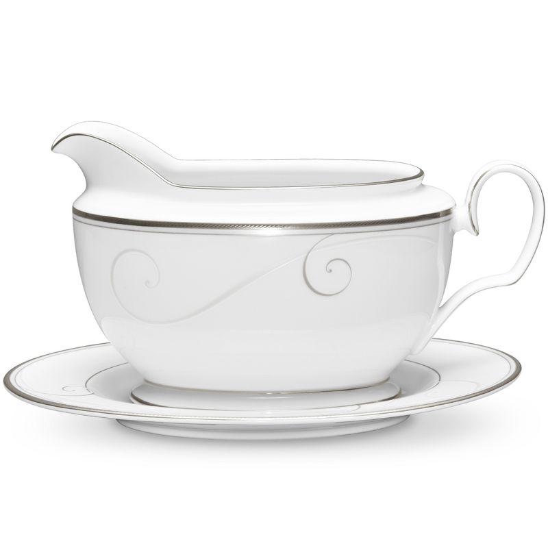Noritake Platinum Wave Gravy Boat with Tray, 1 of 3