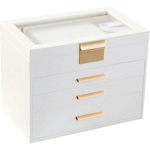 6-Layer Jewelry Box with Glass Lid - Large Black & White Display Organizer for Necklaces & Rings - 1 of 4