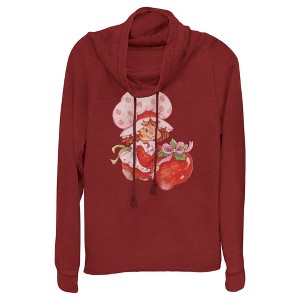 Juniors Womens Strawberry Shortcake Watercolor Cute Berry Cowl Neck Sweatshirt - 1 of 3