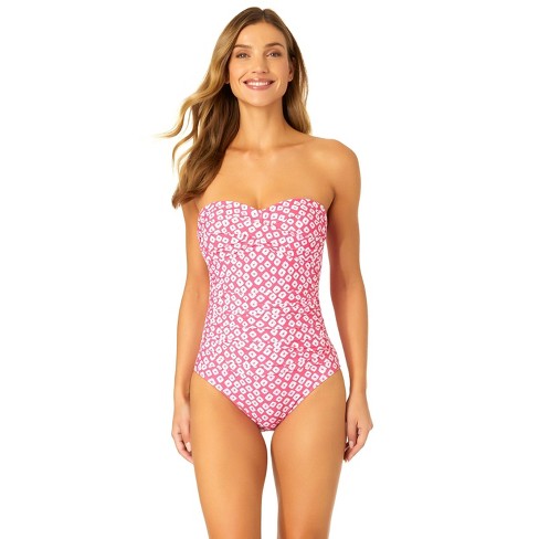 Women's Shibori Geo Twist Front Shirred One Piece Swimsuit - image 1 of 4