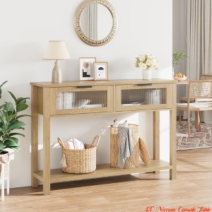 43'' Narrow Console Table with 2 Glass Drawers, 2-Tier Sofa Table for Entryway, Modern Side Table with Storage - 1 of 4