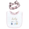 Hudson Baby Infant Girl Cotton Bib and Headband Set, Girl Baby Bear, One Size - 3 of 4