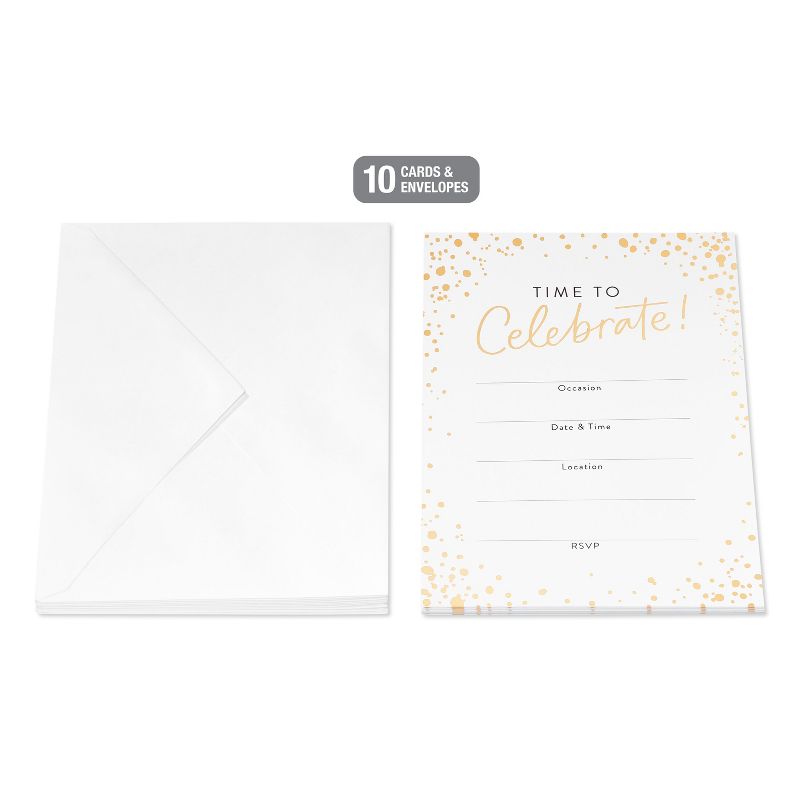10ct &#39;Time to Celebrate&#39; Invitation Cards White/Gold, 4 of 7