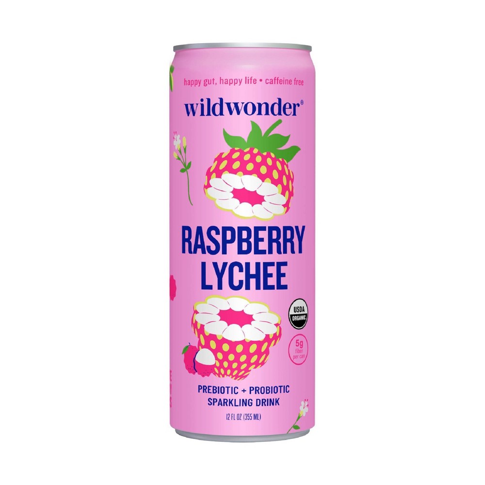 wildwonder Raspberry Lychee Organic Prebiotic + Probiotic Sparkling Drink - 12 fl oz