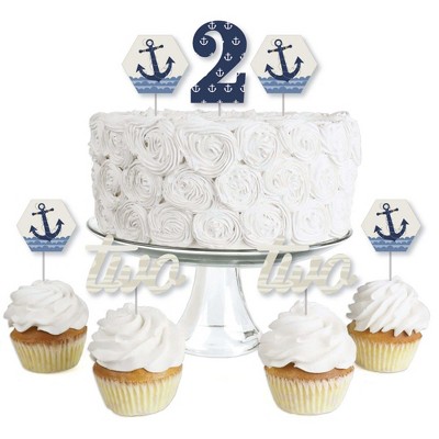 Big Dot of Happiness 2nd Birthday Ahoy - Nautical - Dessert Cupcake Toppers - Second Birthday Party Clear Treat Picks - Set of 24