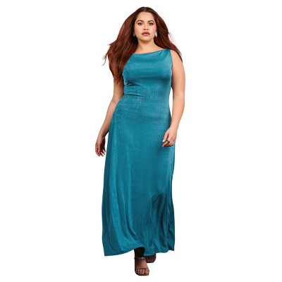 Rebdolls Women's Lainey Slink Cap Sleeve Maxi A Line Dress - Teal - 3x ...