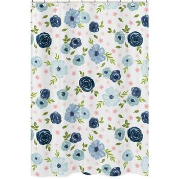 Sweet Jojo Designs Shower Curtain 72in.x72in. Watercolor Floral Navy Blue And Pink