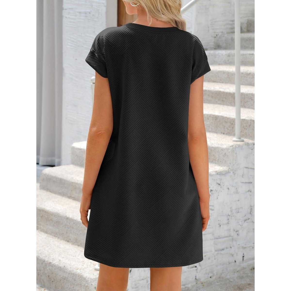 Женские платья Imily Bela Women's Mini Dress Textured T-Shirt Style Sequin Stripe Summer Casual Short Sleeve - Beach Party, Daily Wear Black M — фото 3