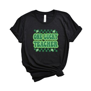 Simply Sage Market Women's Checkered Lucky Teacher Short Sleeve Graphic Tee - 1 of 3