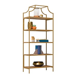 70.88"5 Shelves International Lux Metal Frame Bookcase Sindoori Mango - Sauder: Curved Design, Open Storage - 1 of 4