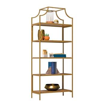 70.88"5 Shelves International Lux Metal Frame Bookcase Sindoori Mango - Sauder: Modern Design, Satin Gold Finish