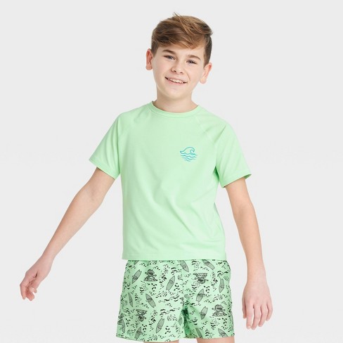 Boys' Short Sleeve Rash Guard Swim Shirt - Art Class™ Green M : Target